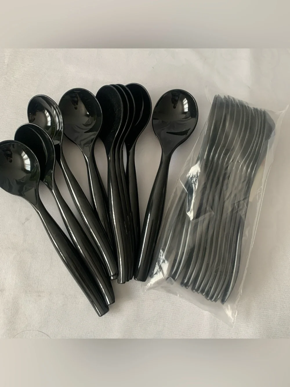 Set Off 12 Spoons 12 Forks Serving Black Heavy Weight Plastic Disposable Party